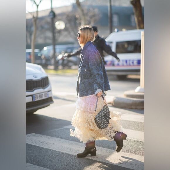 Moto Boho Style. Black Leather Jacket with White Lace Skirt - Picture 14 of 16